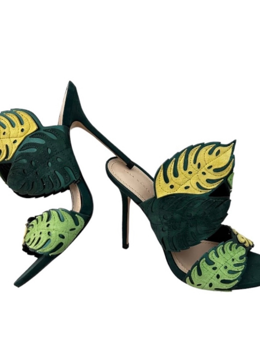Zara Green and Yellow Leaf Cutout High Heel Sandals - Picture 2 of 2